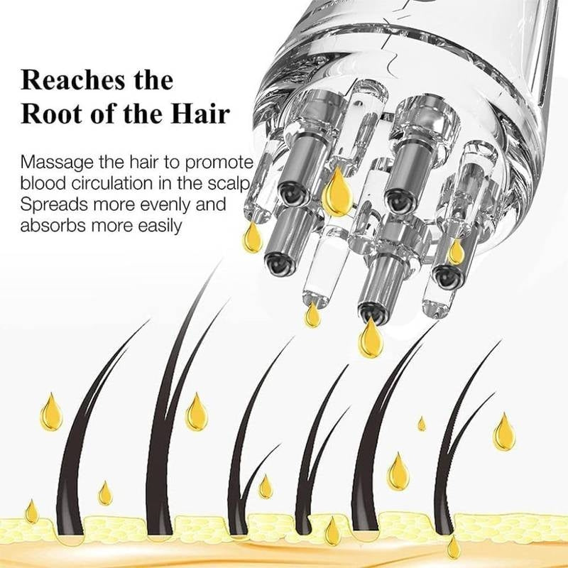 Hair care product with text explaining its benefits on a white background