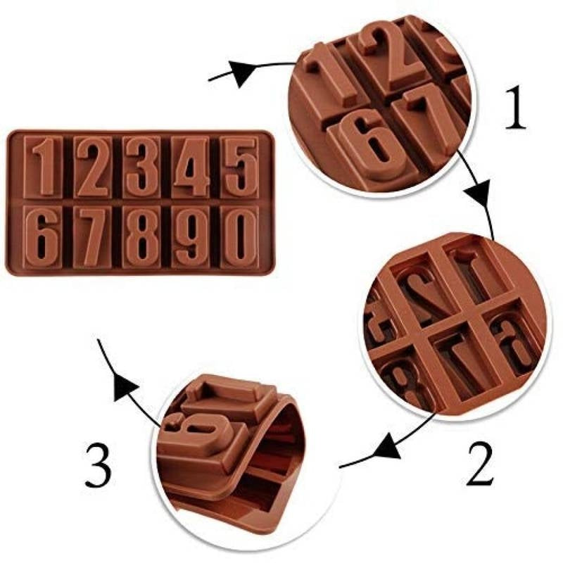 Chocolate mold with numbers and letters on a white background