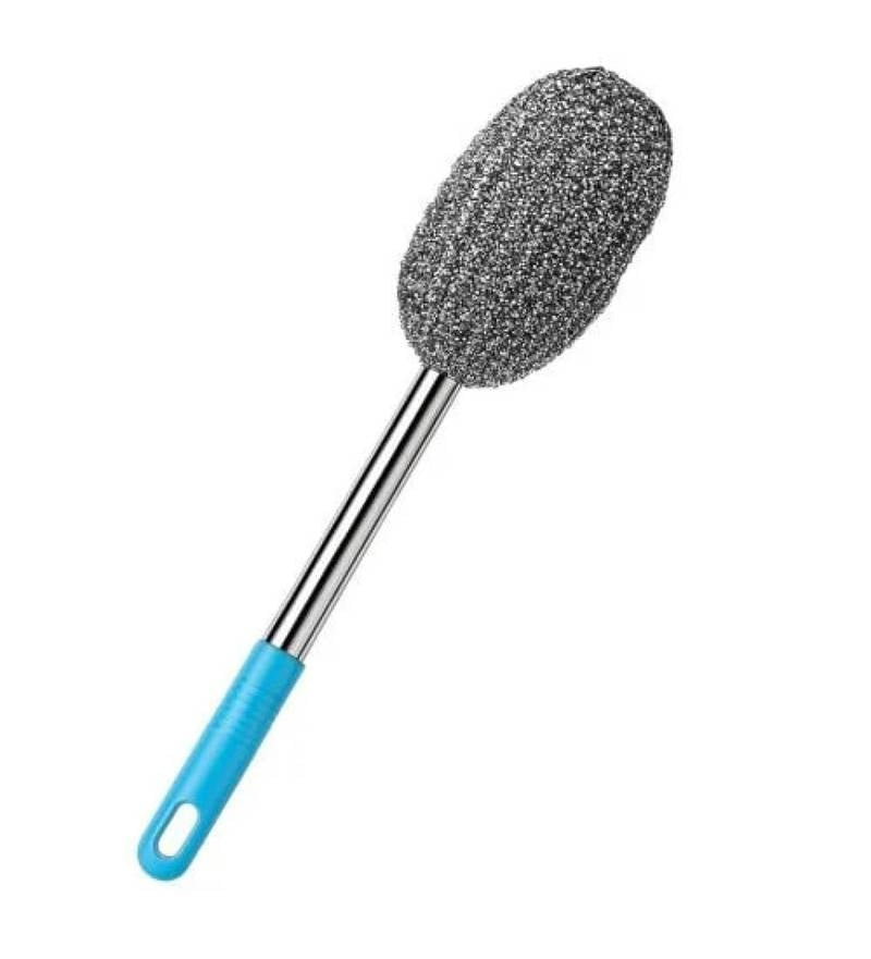 Long Handle Steel Wire Bottle Cleaning Brush – Heavy-Duty Stainless Steel Scrubber for Deep Pots, Thermos, Cast Iron & Grills – Non-Scratch Metallic Dish Scourer with Ergonomic Grip