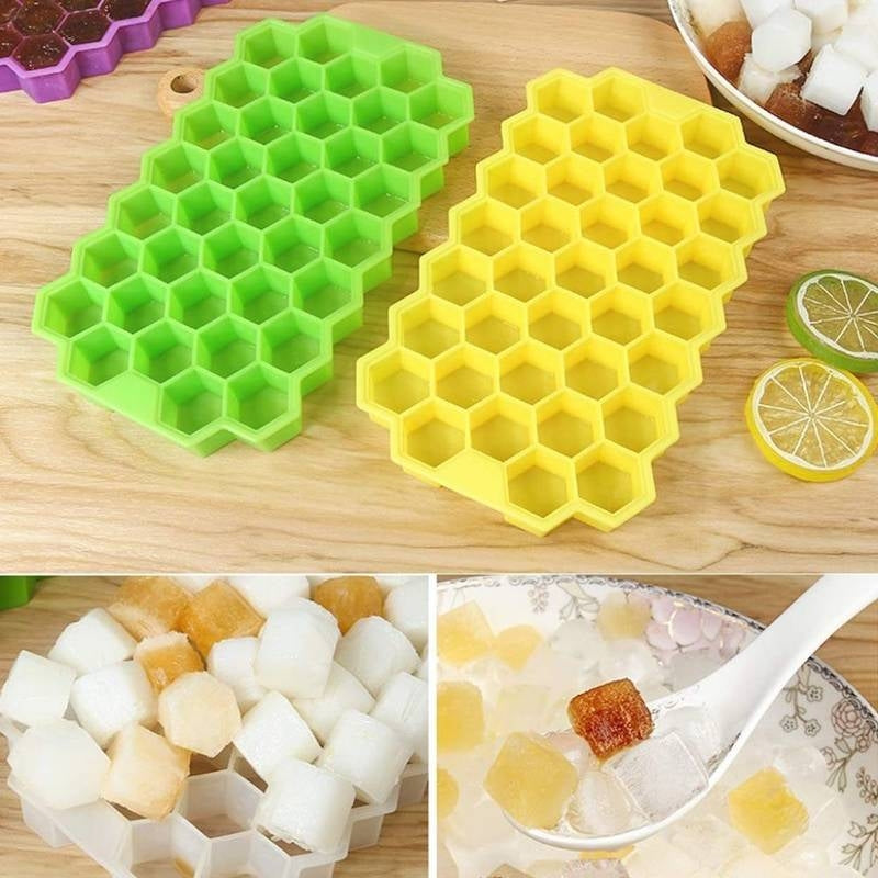 Honeycomb Silicone Ice Cube Tray – 37-Cavity Flexible Hexagon Mold for Cocktails, Iced Coffee & Baby Food – BPA-Free Food Grade Silicone Ice Maker – Easy Release Design