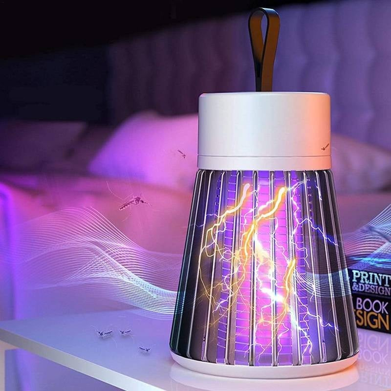 Futuristic lamp with lightning effect on a shelf
