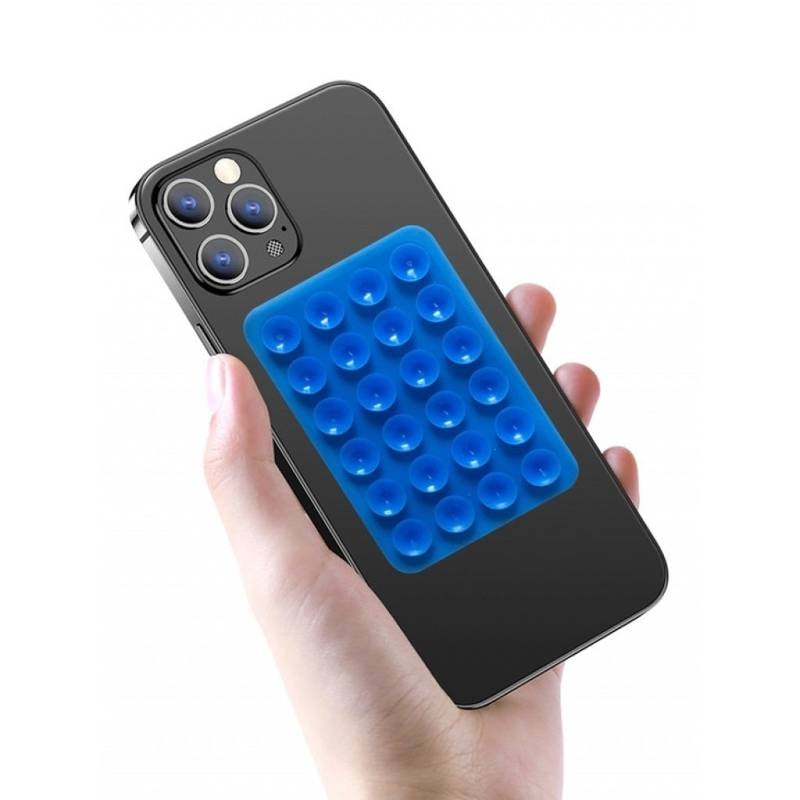 Phone case with blue textured grip on a white background