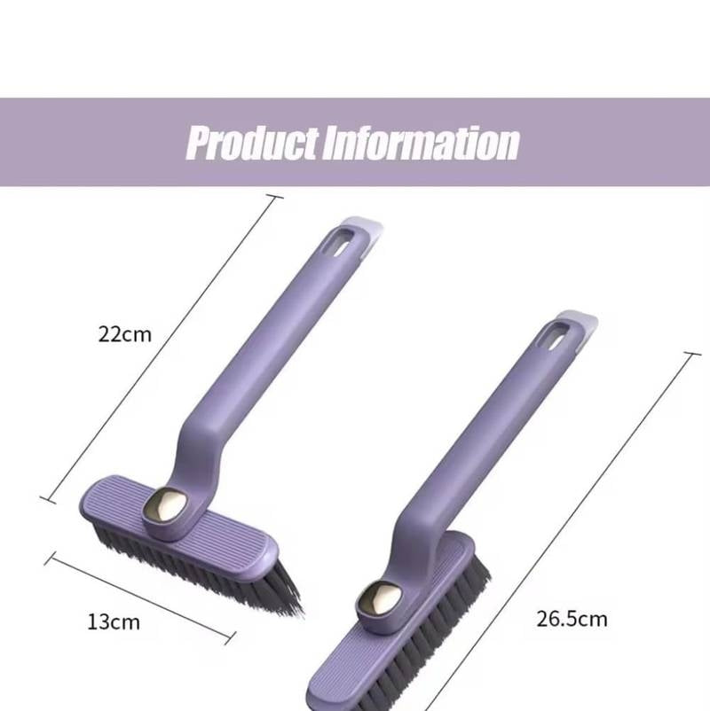 Purple cleaning brush with measurements on a white background