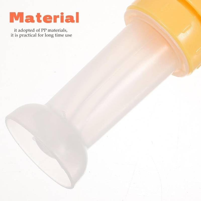 White and yellow object with text about material and long-time use on a white background