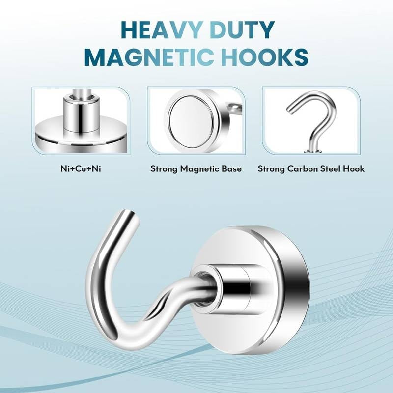 Super Strong Neodymium Magnetic Hooks – Heavy Duty Stainless Steel Rare Earth Magnets for Hanging – Permanent Industrial Magnet Hooks for Kitchen, Cruise Cabins, Garage, and Office