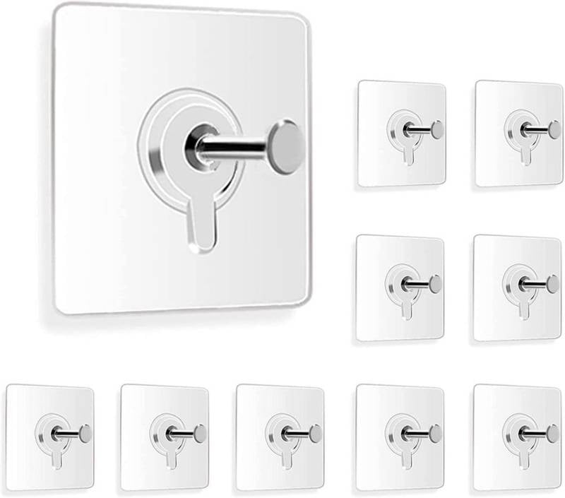 Set of silver wall hooks on a white background