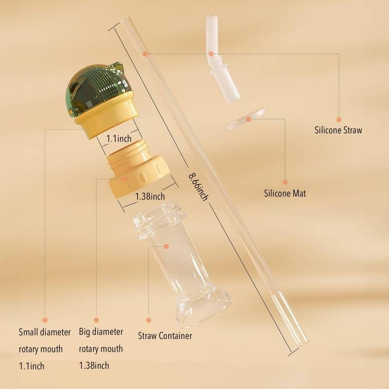 Transparent straw with measurement details on a beige background