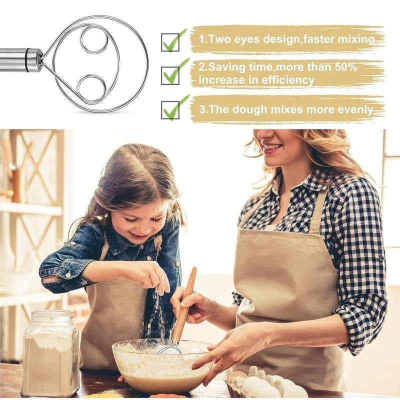 Stainless Steel Danish Dough Whisk – Professional Atta Maker & Pastry Blender for Bread, Pizza & Cakes (Heavy Duty)