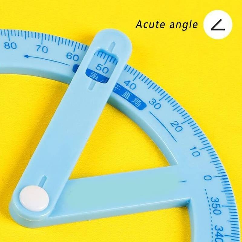 Blue protractor on a yellow background with text 'Acute angle' and an arrow icon.