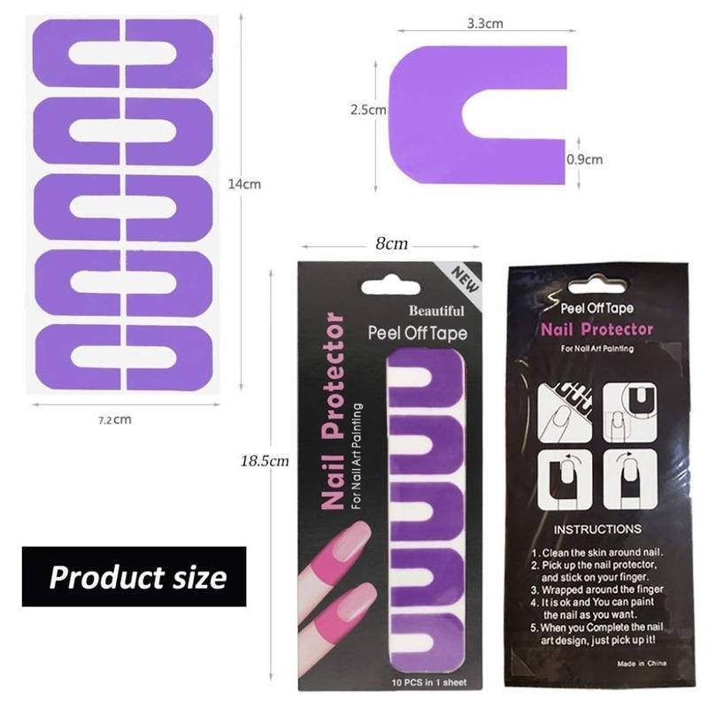 Purple peel-off tape with packaging and dimensions on a white background