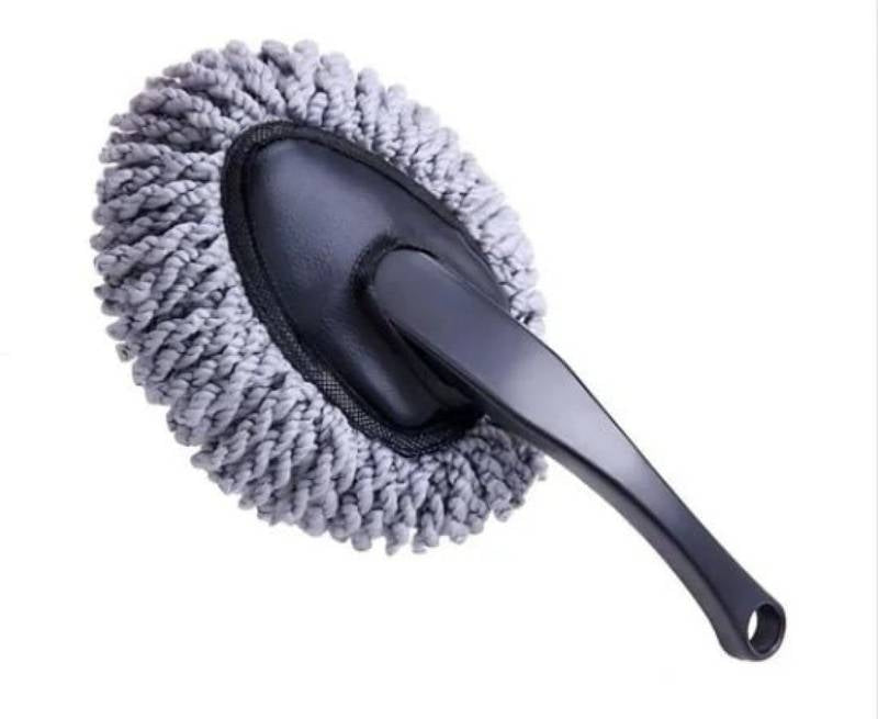 Car cleaning brush with gray microfiber head on a white background