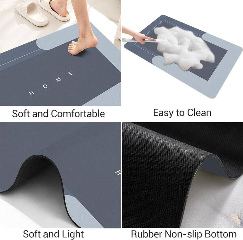 Super Absorbent Quick-Dry Bath Mat – Anti-Slip Diatomite Floor Mat for Bathroom & Shower (Soft Nappa Leather Finish)