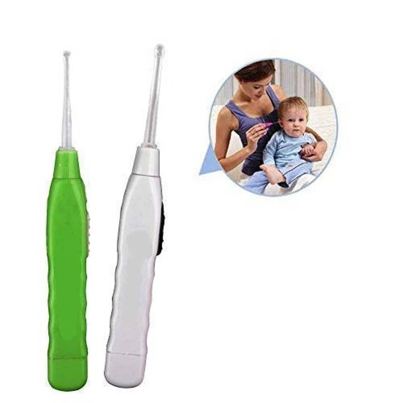 Two dental tools, one green and one white, on a white background with an inset showing a woman and child.