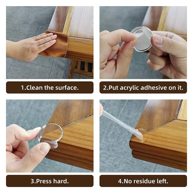 Step-by-step process of applying acrylic adhesive to a wooden surface.