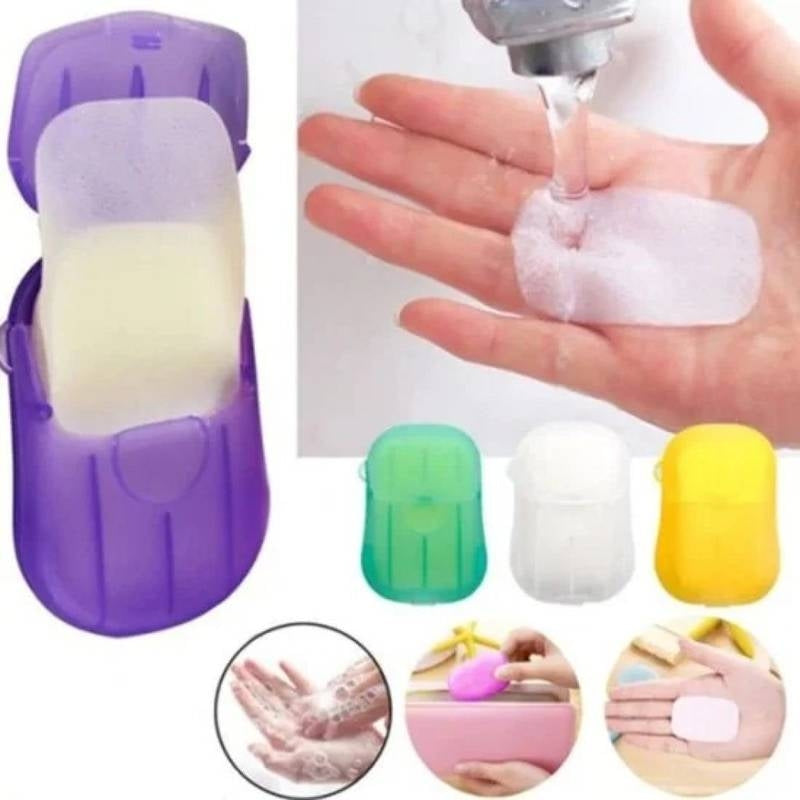 Purple soap dispenser with soap, hand washing demonstration, and additional colorful dispensers.