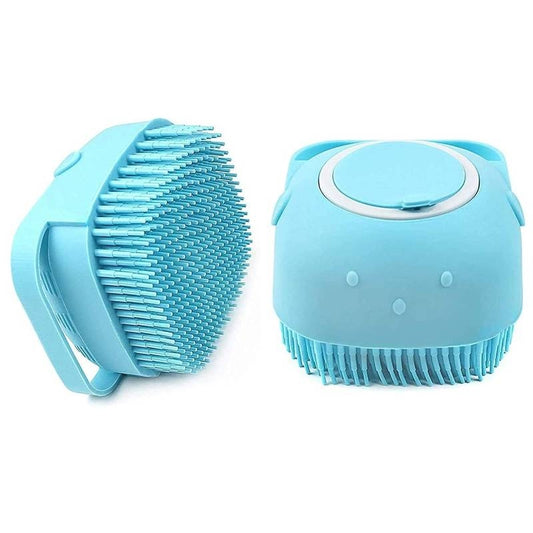 Blue grooming brush with bristles on a white background
