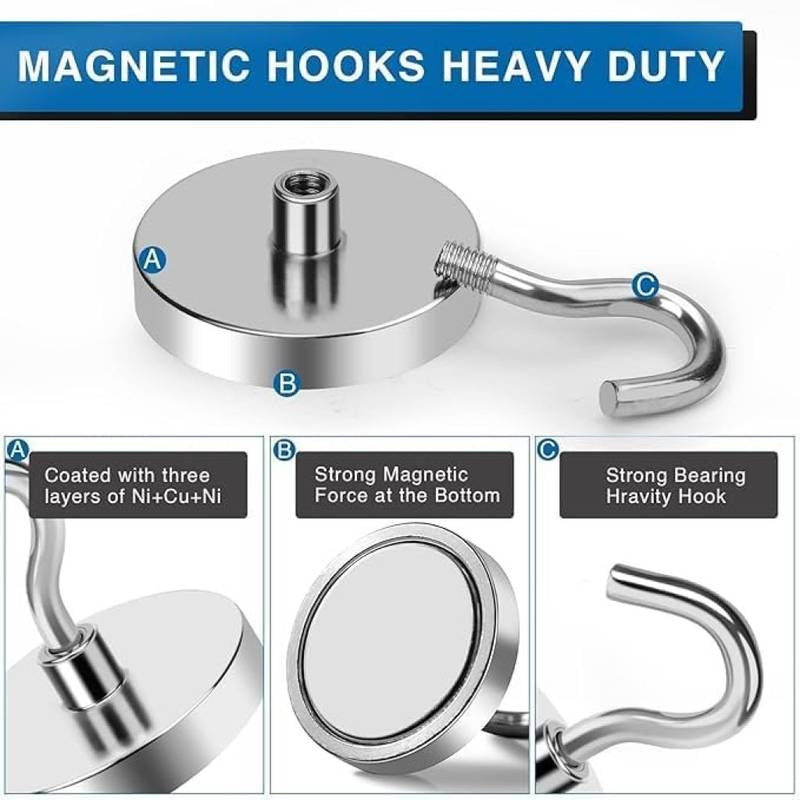 Super Strong Neodymium Magnetic Hooks – Heavy Duty Stainless Steel Rare Earth Magnets for Hanging – Permanent Industrial Magnet Hooks for Kitchen, Cruise Cabins, Garage, and Office