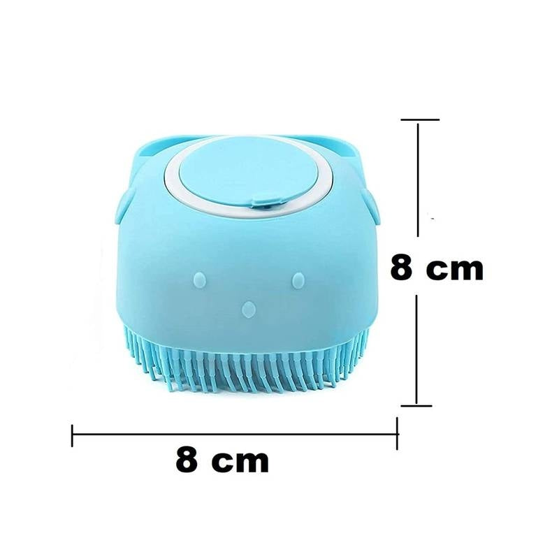 Blue kitchen scrubber with dimensions on a white background