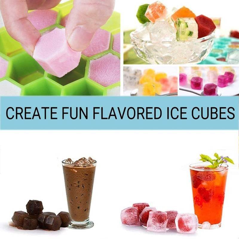 Honeycomb Silicone Ice Cube Tray – 37-Cavity Flexible Hexagon Mold for Cocktails, Iced Coffee & Baby Food – BPA-Free Food Grade Silicone Ice Maker – Easy Release Design