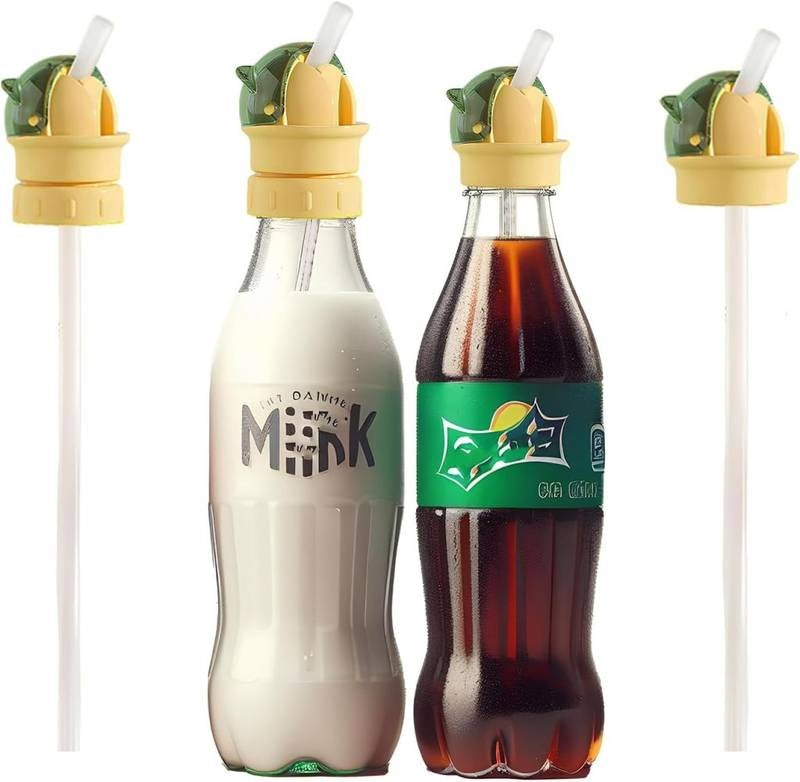 Two bottles with unique caps resembling Yoda from Star Wars, one labeled 'Merk' and the other 'Coca-Cola'.