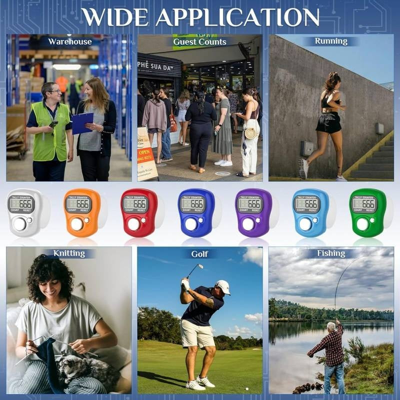 Collage of people in various settings with digital pedometers displayed.