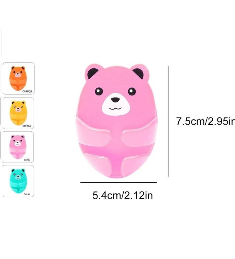 Pink bear-shaped product with size measurements on a white background