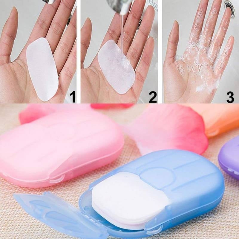 Step-by-step process of using a soap bar with a container, showing the soap being held, applied to skin, and in the container.