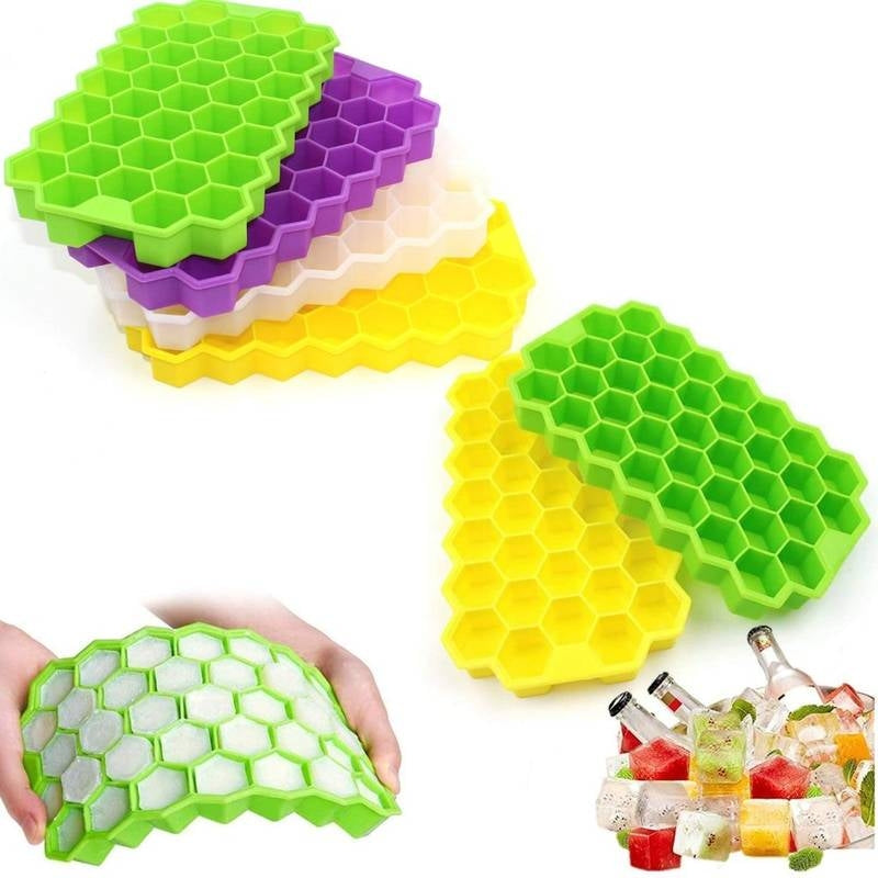 Honeycomb Silicone Ice Cube Tray – 37-Cavity Flexible Hexagon Mold for Cocktails, Iced Coffee & Baby Food – BPA-Free Food Grade Silicone Ice Maker – Easy Release Design