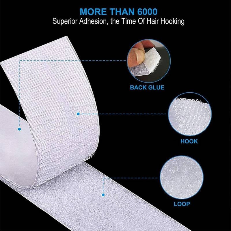 Hair hook product with adhesive backing and hooks on a black background