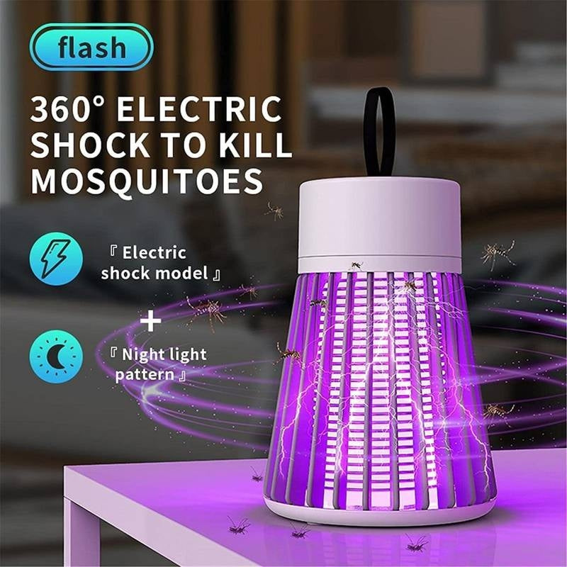 Mosquito killer lamp with purple light pattern on a blurred background