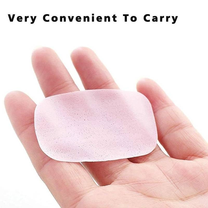 Small pink adhesive patch held in a hand with text 'Very Convenient To Carry'.
