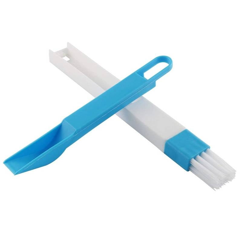 Blue and white cleaning brush with squeegee on a white background