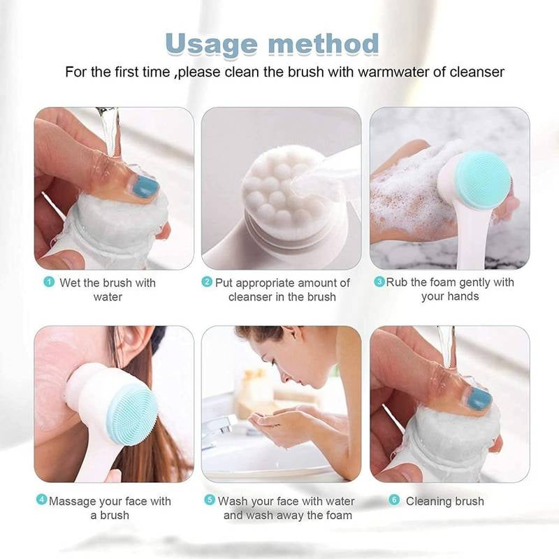 2-in-1 Dual Action Face Scrubber Brush – Manual Silicone Facial Cleansing & Exfoliating Brush for Deep Pore Cleaning