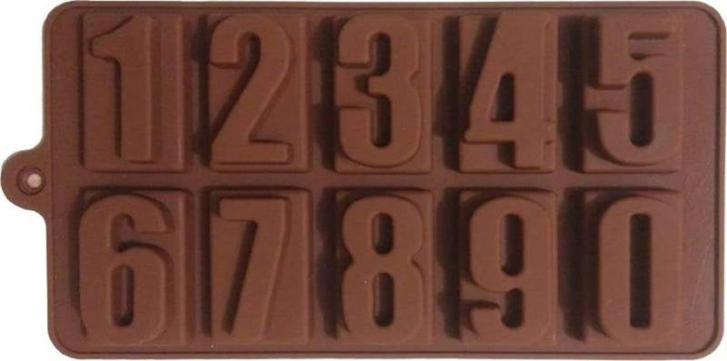 Chocolate mold with numbers on a brown background