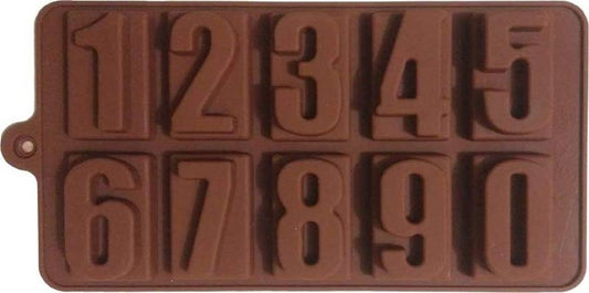 Chocolate mold with numbers on a brown background