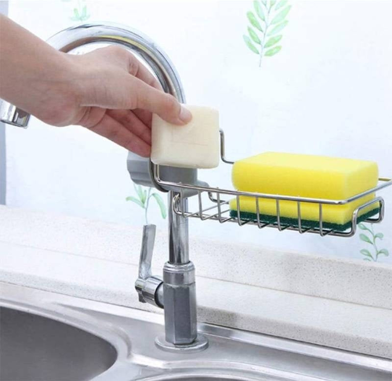 Stainless Steel Sink Faucet Holder – Adjustable Kitchen Organizer for Sponges & Soap (Rust-Proof & Easy Install)