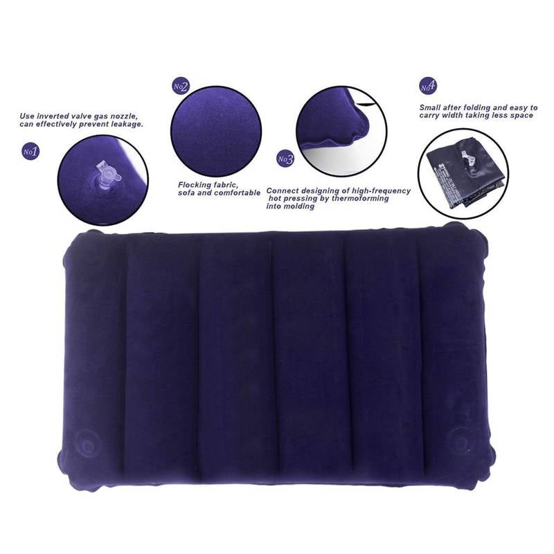 Inflatable pillow with features highlighted on a white background
