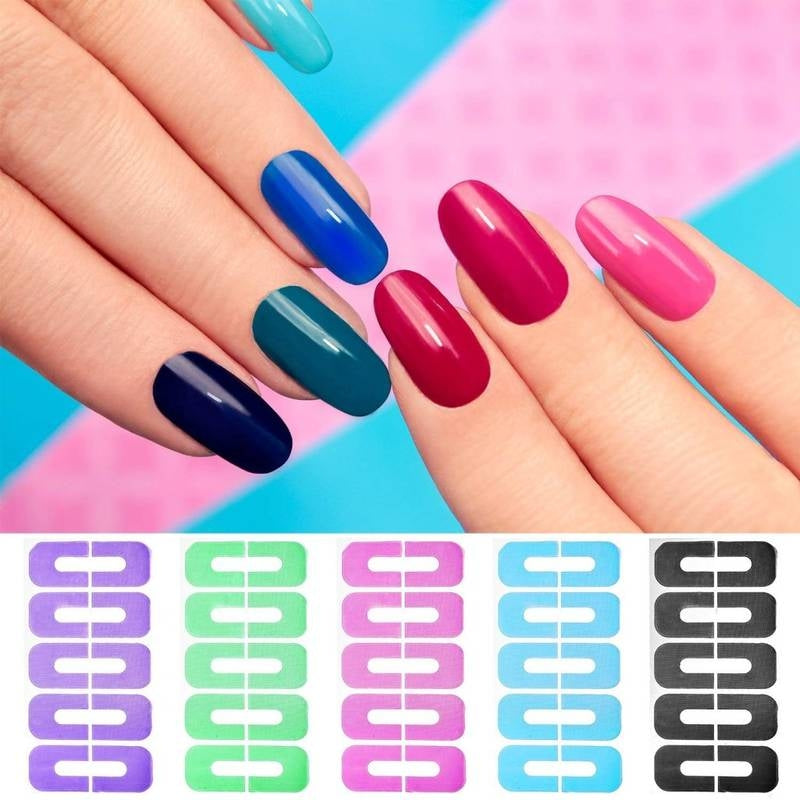 Nails with colorful nail polish on a multicolored background